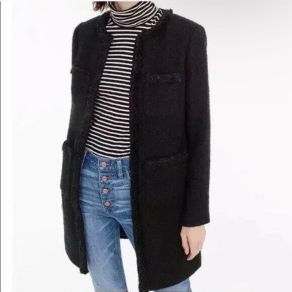 J Crew Lady Coat with Fringe Trim In Black